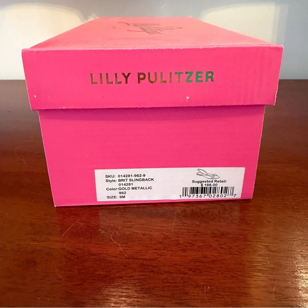 Lilly Pulitzer Brit Gold Rhinestone Bow Slingback Flats Size 9